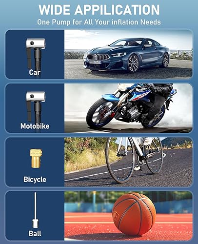 Miniatura 7 de Tire Inflator Portable Air Compressor, Battery & 12V DC Dual Power Air Pump for Car Tires, 150PSI Cordless Bike Tire Pump with Digital Pressure