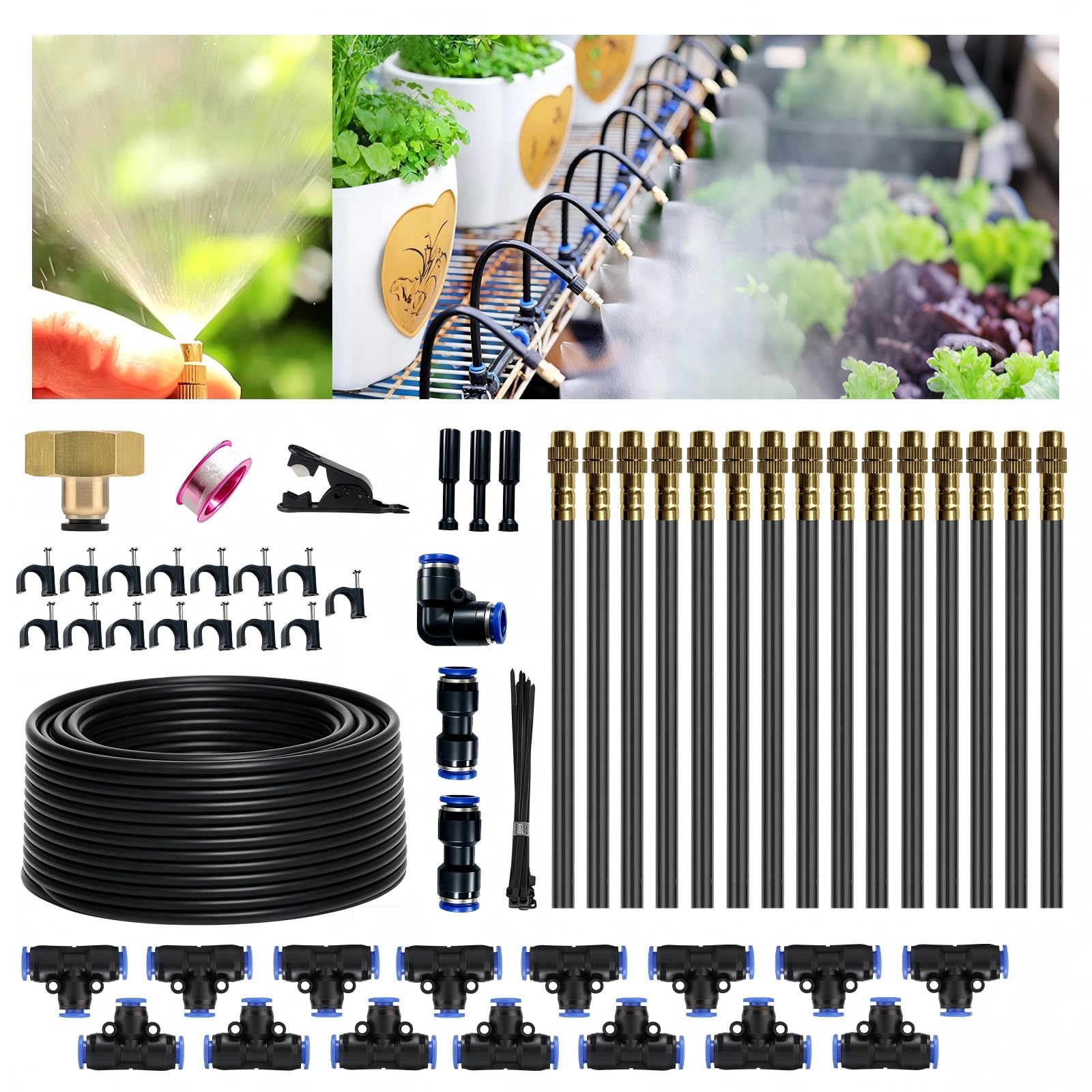 Système d'irrigation goutte à goutte de 15,2 m, kit complet d'arrosage de jardin avec buses en cuivre antirouille – Tuyau flexible stabilisé aux UV pour pelouse, serre, plantes de patio