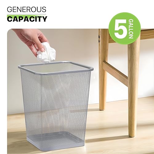 Miniatura 6 de Magshion Cubo de basura cuadrado pequeño de malla de alambre de 5 galones para cesta de basura de oficina, debajo del escritorio, juego de 2, color