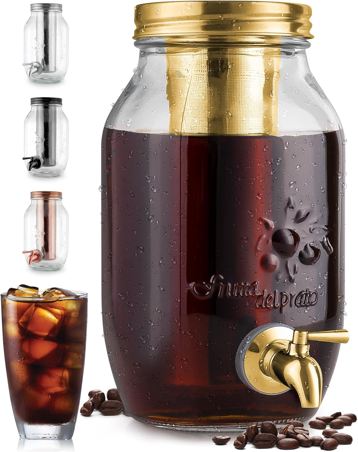 Zulay Kitchen 1.5 Liter Cold Brew Coffee Maker with EXTRA-THICK Glass Carafe & Stainless Steel Mesh Filter – Premium Iced Coffee Maker, Cold Brew Pitcher & Tea Infuser (Gold)