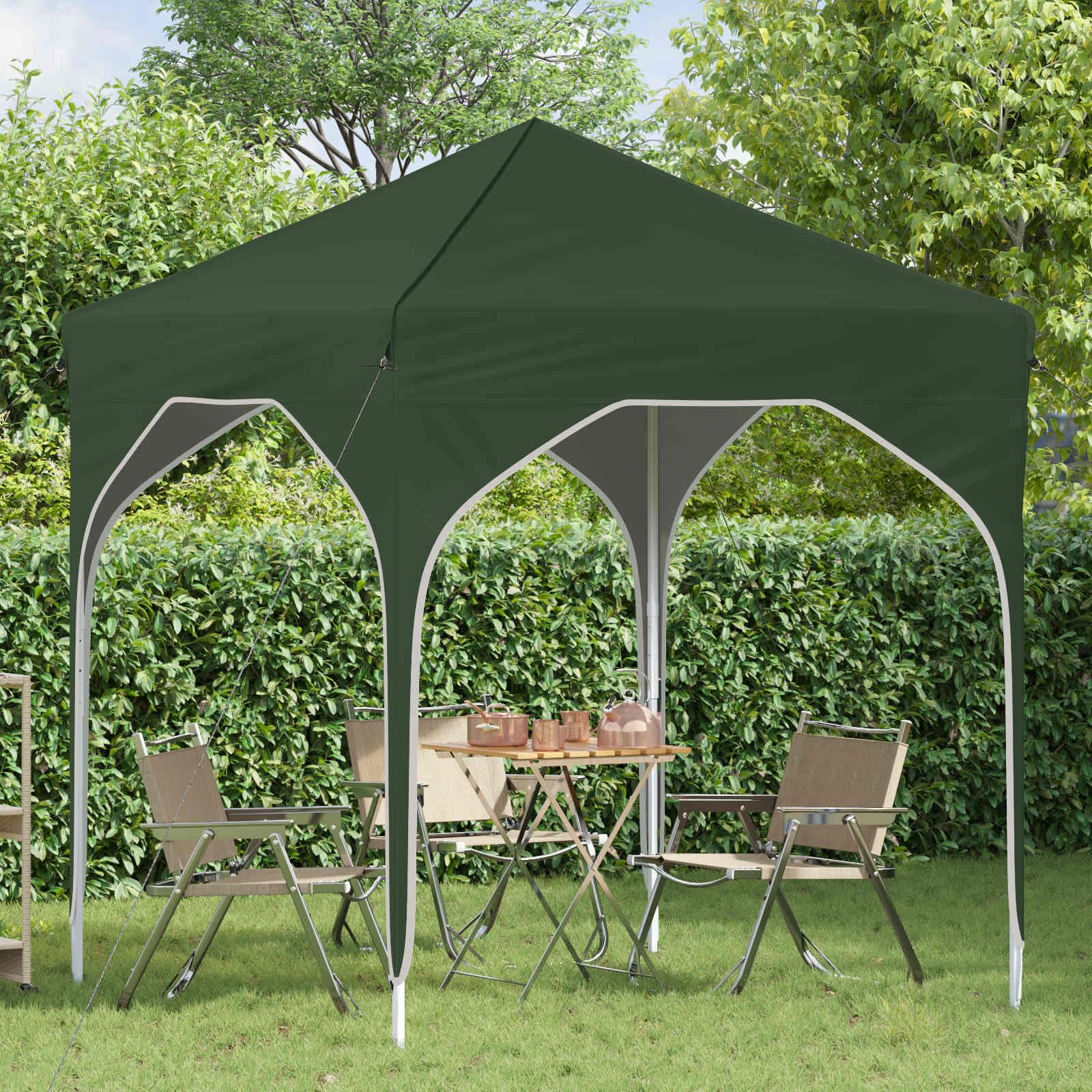Namiot imprezowy Pop-up 194 x 194 x 245 cm, zielony, z tkaniny Oxford 210D ze srebrną powłoką, odporny na warunki atmosferyczne i promieniowanie UV, 3-stopniowa regulacja wysokości, do ogrodu