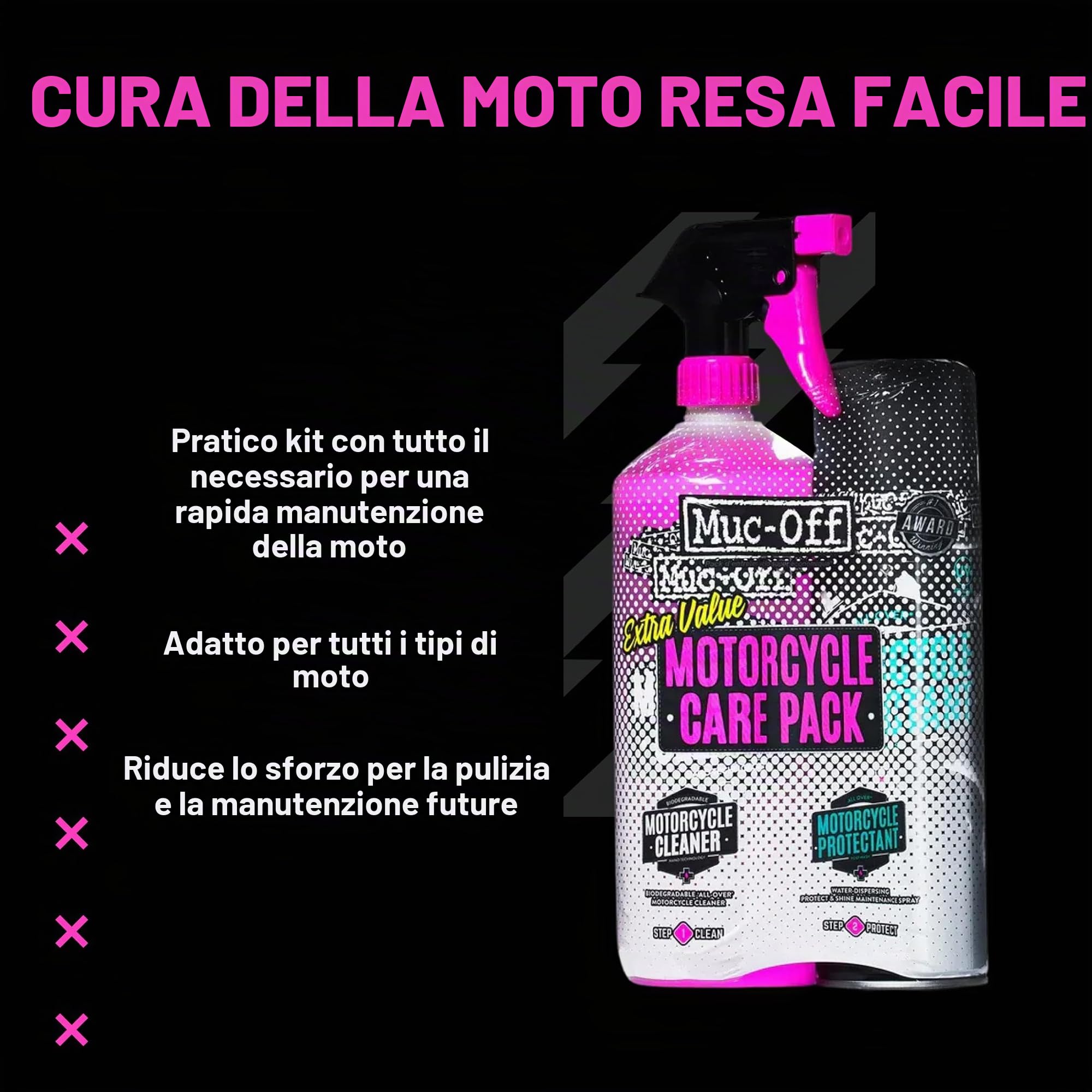 Muc-Off Motorcycle Care Duo Kit - Kit Pulizia Moto per Pulire e Proteggere la tua Moto - Include 1 l di Detergente Moto e 500 ml di Spray Protettivo Moto