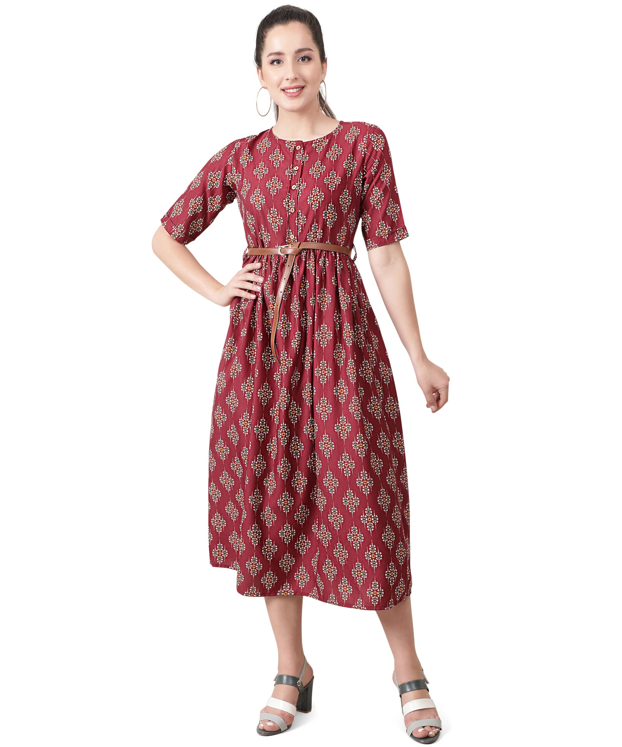 Printed Crepe Anarkali Dress with Belt-image-36