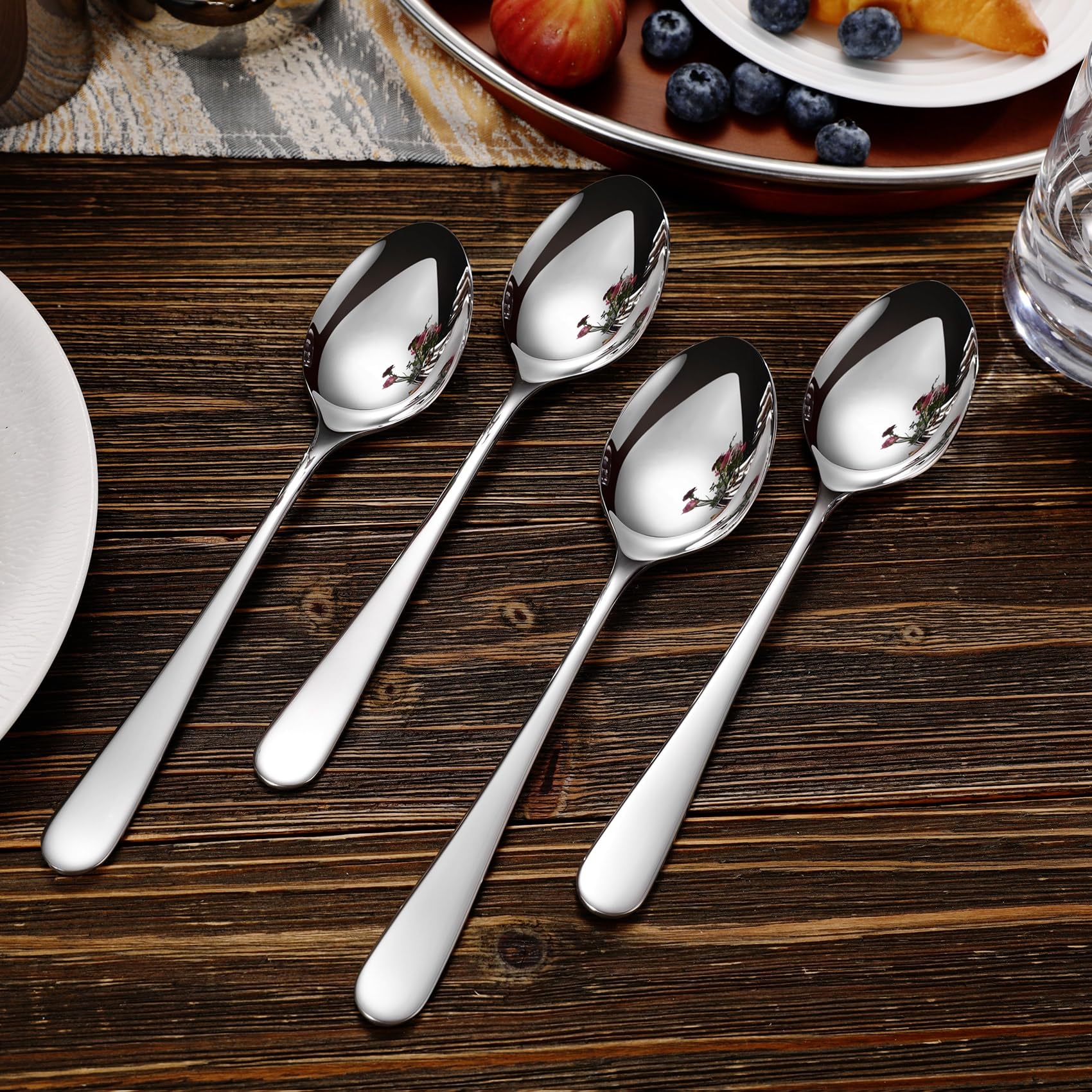 Lot De 4 Cuillères De Service Inox – 2 Rondes 22 Cm, 2 Carrées 22,5 Cm, Pour Buffet, Mariage, Repas En Famille