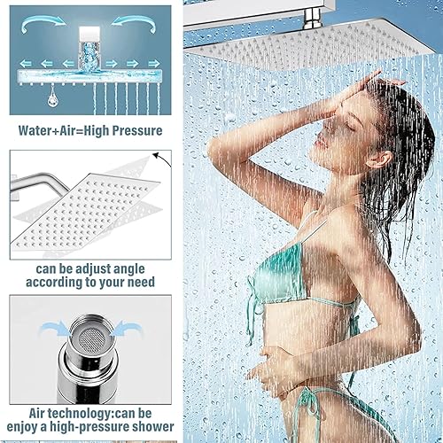 Miniatura 2 de Cabezal de ducha totalmente metálico, cabezal de ducha de lluvia de alta presión de 8 pulgadas con combo de cabezal de mano, 3 ajustes de