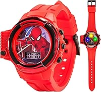 Accutime Marvel Spider-Man Kids Flashlight Watch - LCD Display, LED Light, Adjustable Silicone Band for Boys & Girls