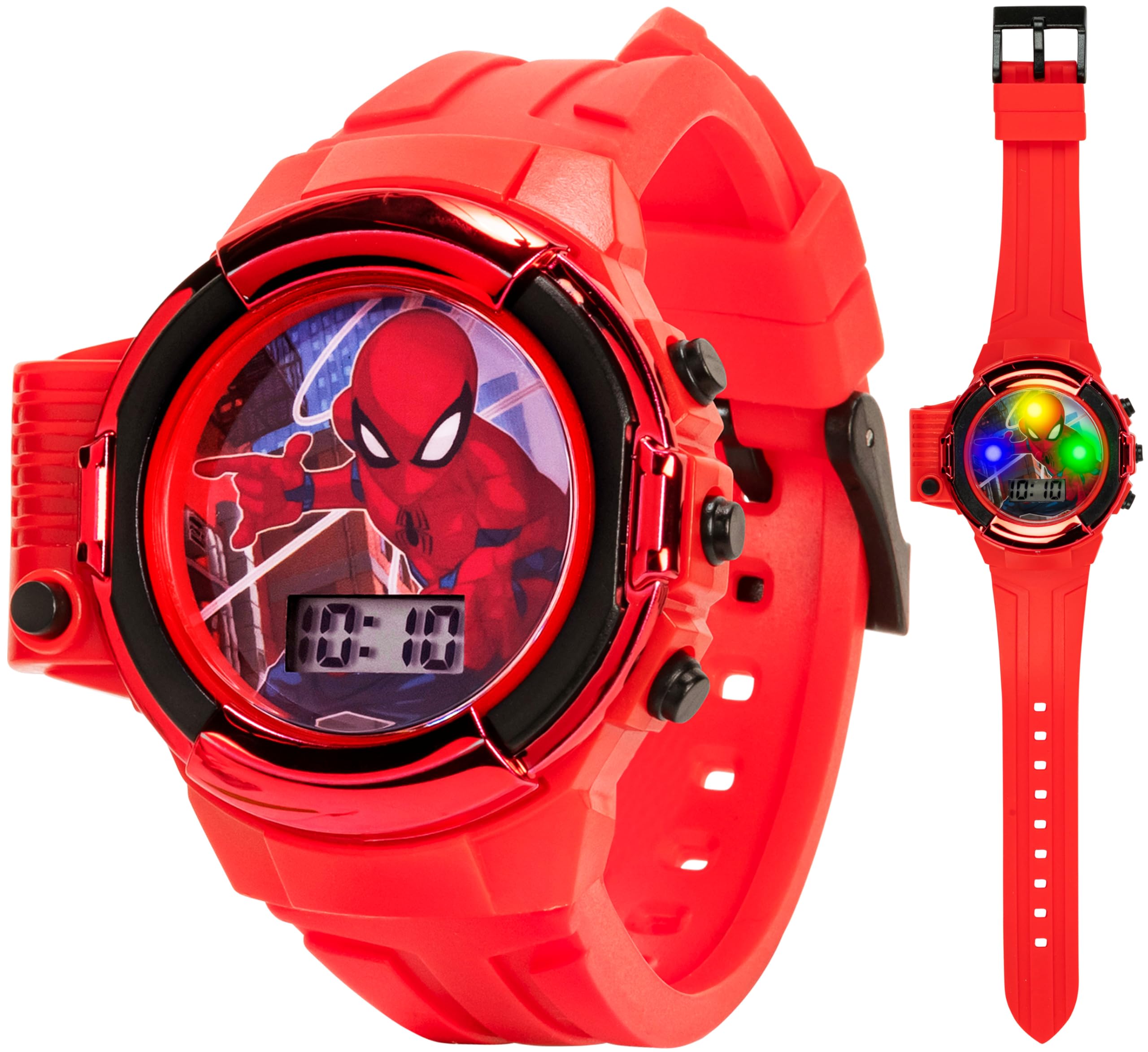 marvel spider-man flashlight watch for kids  light-up fun with lcd display led flashlight and durable silicone band