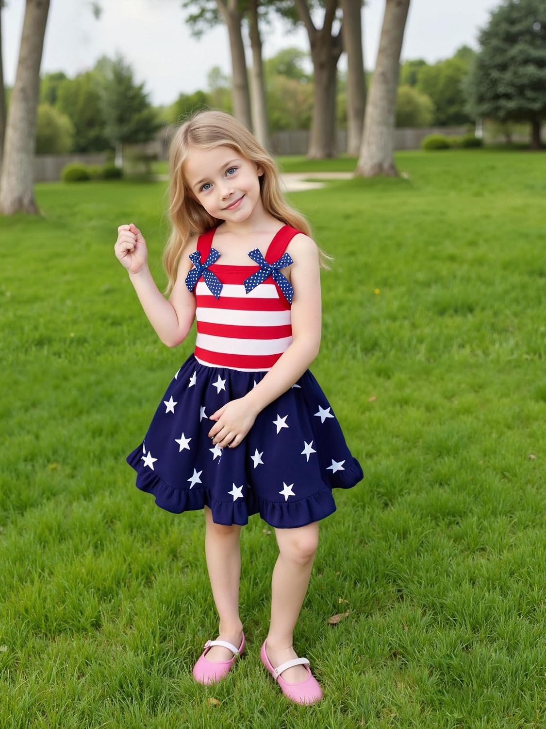 LYSMuch Toddler Baby Girls 4th of July Outfit Independence Day Dress Kids American Flag Clothes