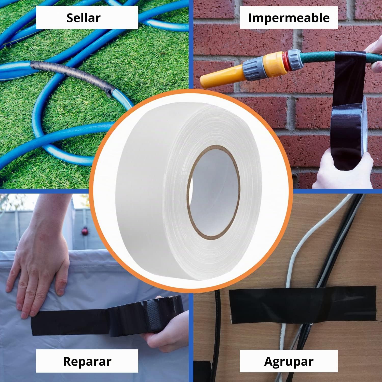 GTSE - Cinta americana blanca de 48 mm x 50 m - Cinta de tela resistente, adhesiva e impermeable - Para reparar, fijar, agrupar, reforzar y sellar - 1 rollo