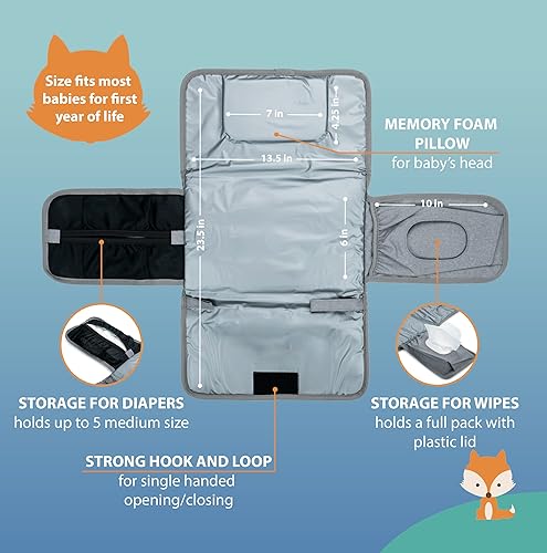 Miniatura 5 de Lil Fox Cambiador portátil Cambiador de pañales con una sola mano para bolsa de pañales de bebé o mesa cambiadora. Regalos unisex para baby shower,