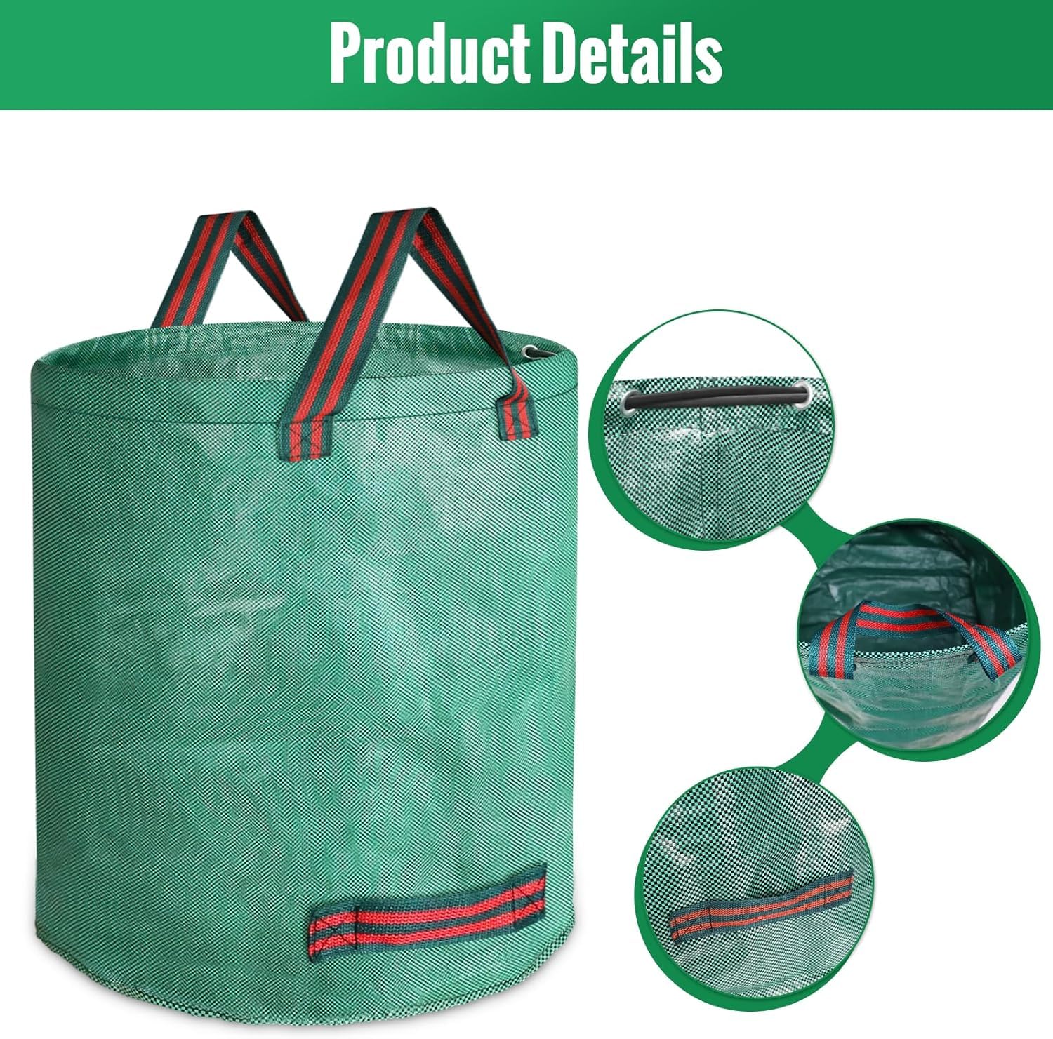 2-Pack 16 Gallon Reusable Yard Waste Bags - Stand Up Garden Leaf & Debris Bags With Handles