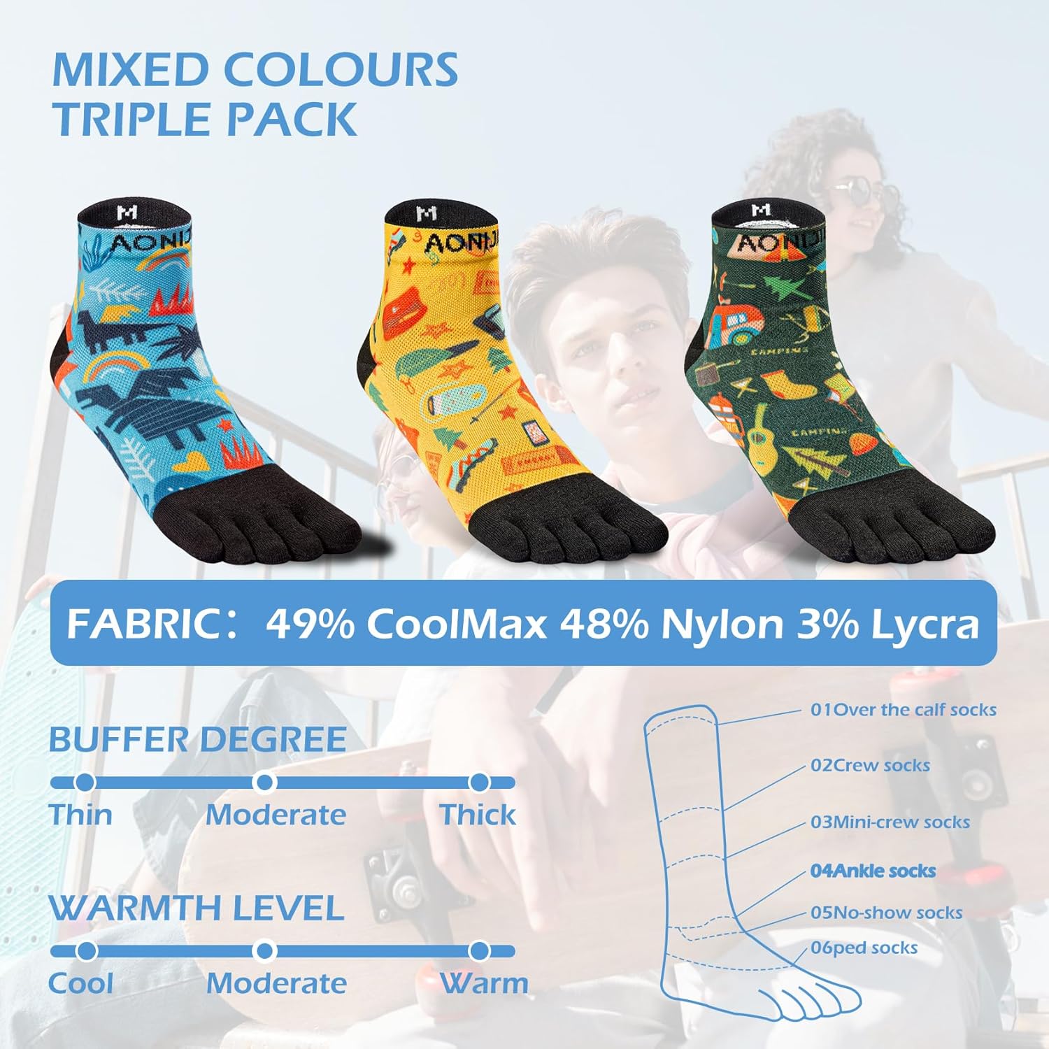 Toe Socks Women Men Cotton Rainbow Sock Striped Athletic Running Five Finger Socks 3 Pairs - Image 2