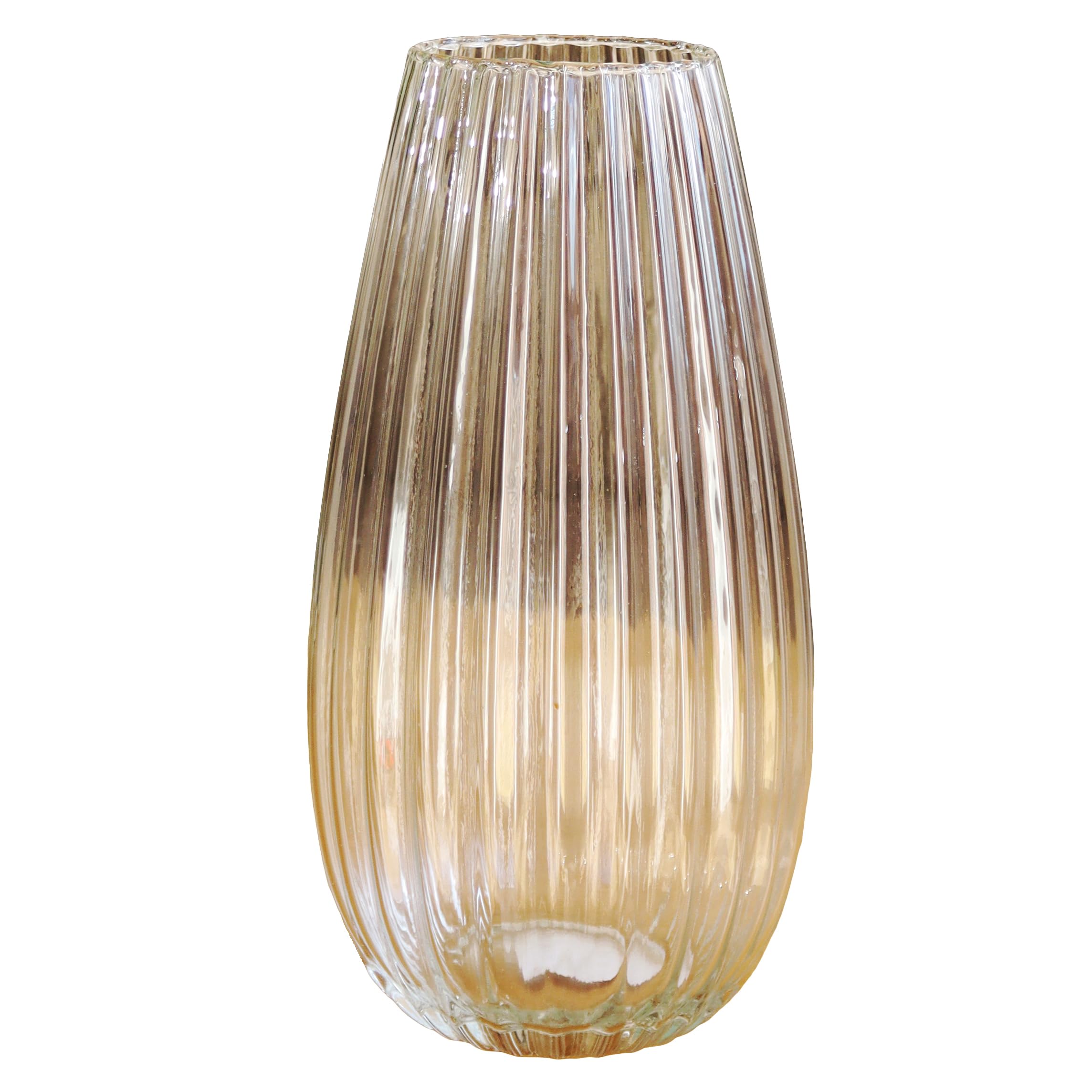 Tall Clear Recycled Glass Vase 14x30x14cm Ribbed Flower Arrangement Table Centrepiece Decor (1)