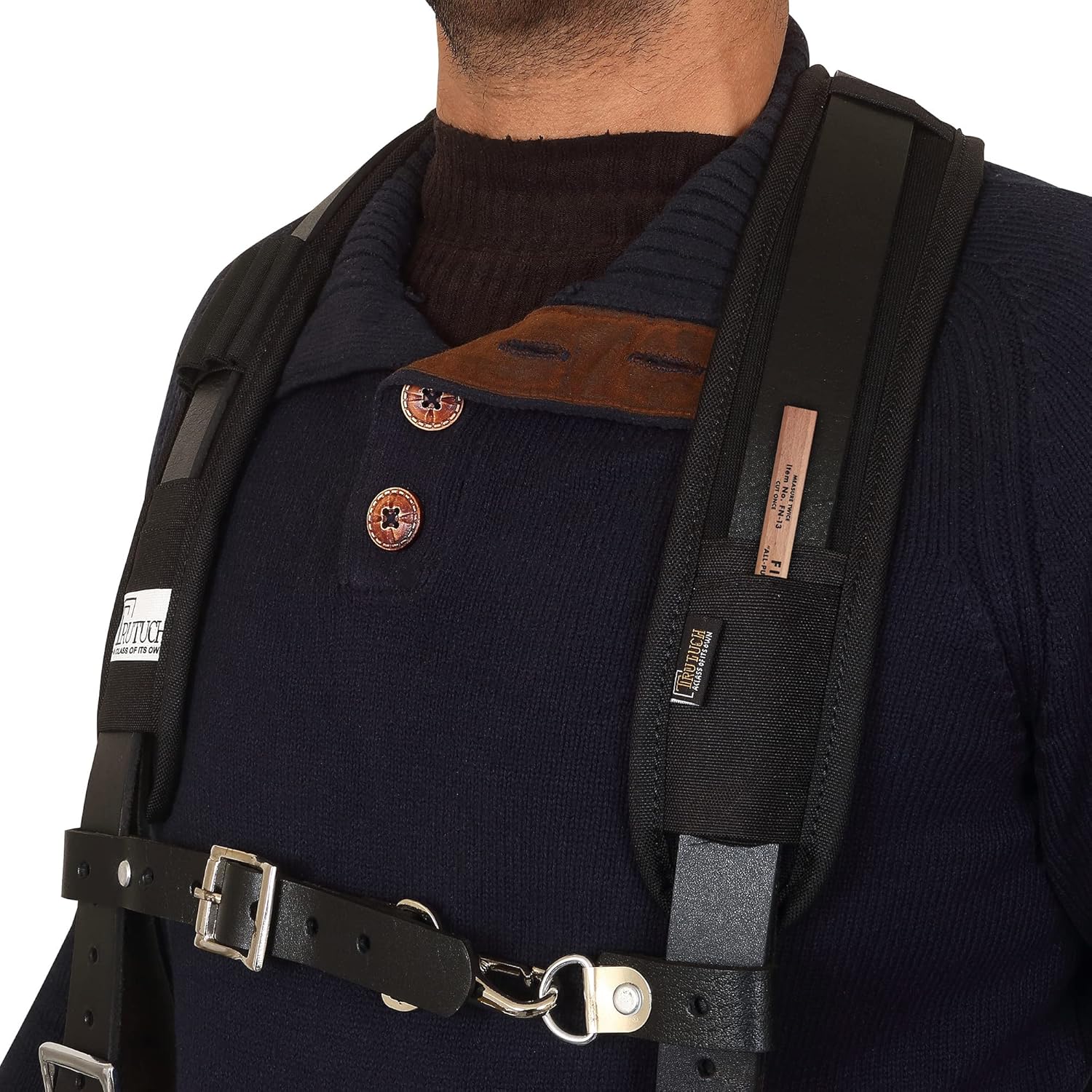 Leather Work Suspenders With Pockets | Fully-Adjustable Padded Leather Tool Belt Suspenders