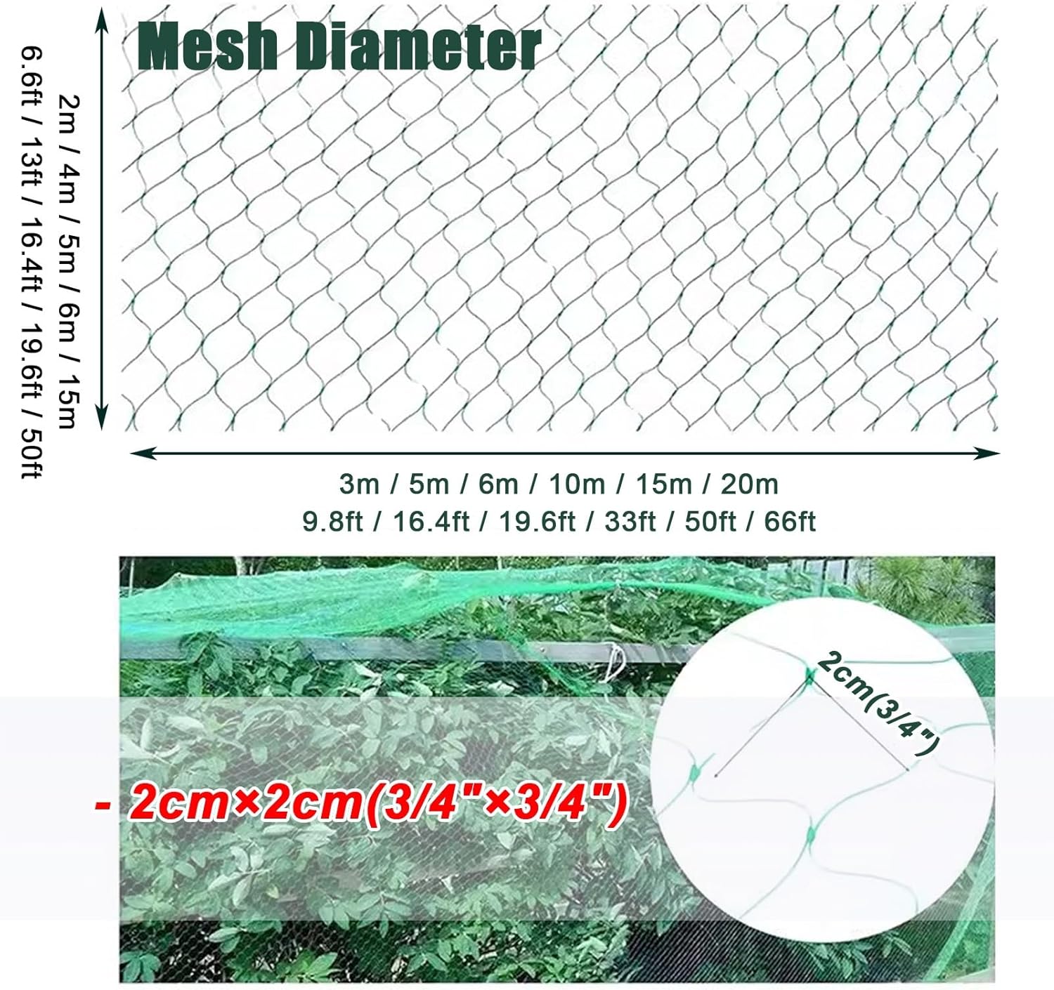 Durable 2cm Green Garden Bird Netting - Protect Fruits, Vegetables & Plants from Birds and Deer(2mx10m)