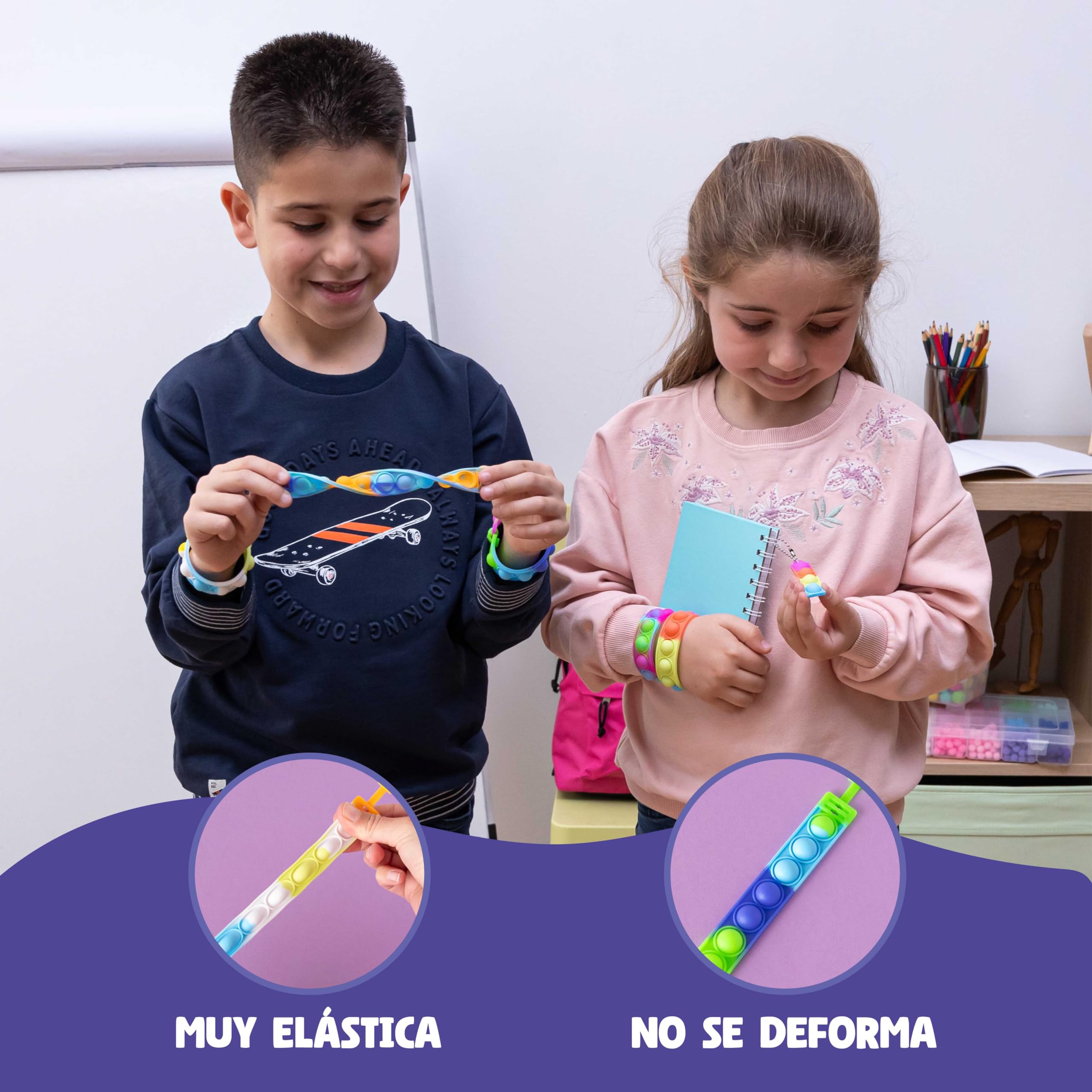 BONNYCO Pulseras y Llaveros Pop It Pack 60 Regalos Cumpleaños Niños Colegio. Detalles Cumpleaños Niños, Relleno Piñata Infantil. Fidget Toy para Regalitos Invitados, Regalos Alumnos Primaria