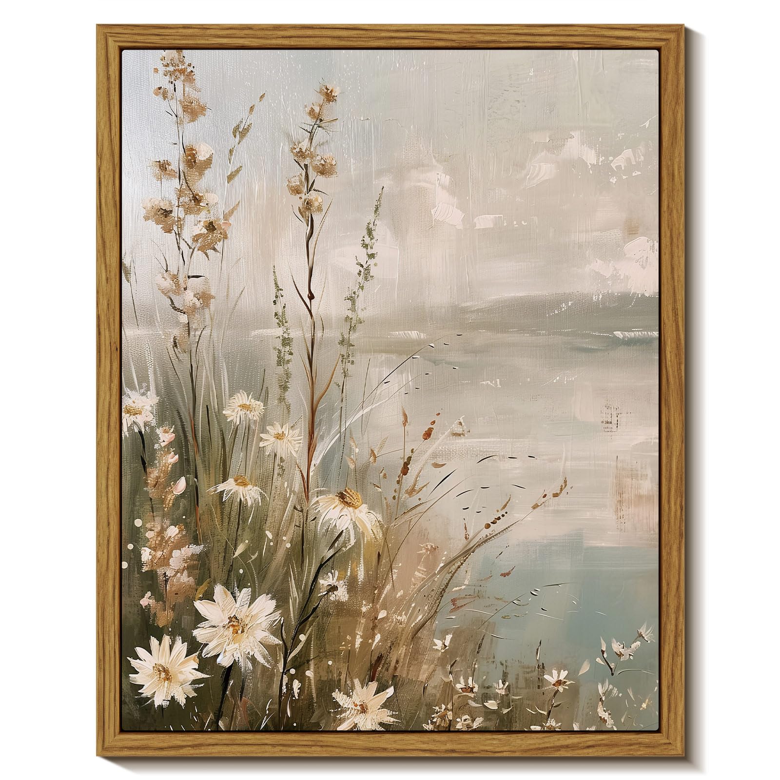 InSimSea Framed Canvas Wall Art Vintage Decor, Wildflowers Landscape Pictures Bathroom Wall Decor Aesthetic, Living Room Bedroom Flower Nature Home Decorations, 8"x10"
