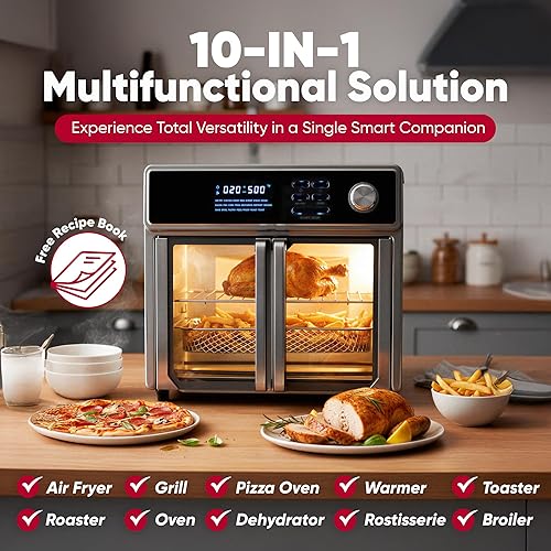 Miniatura 2 de Horno freidora de aire, horno tostador 10 en 1 de 26 cuartos de galón y freidora de aire, freír, hornear, asar, asar y más, puertas francesas de