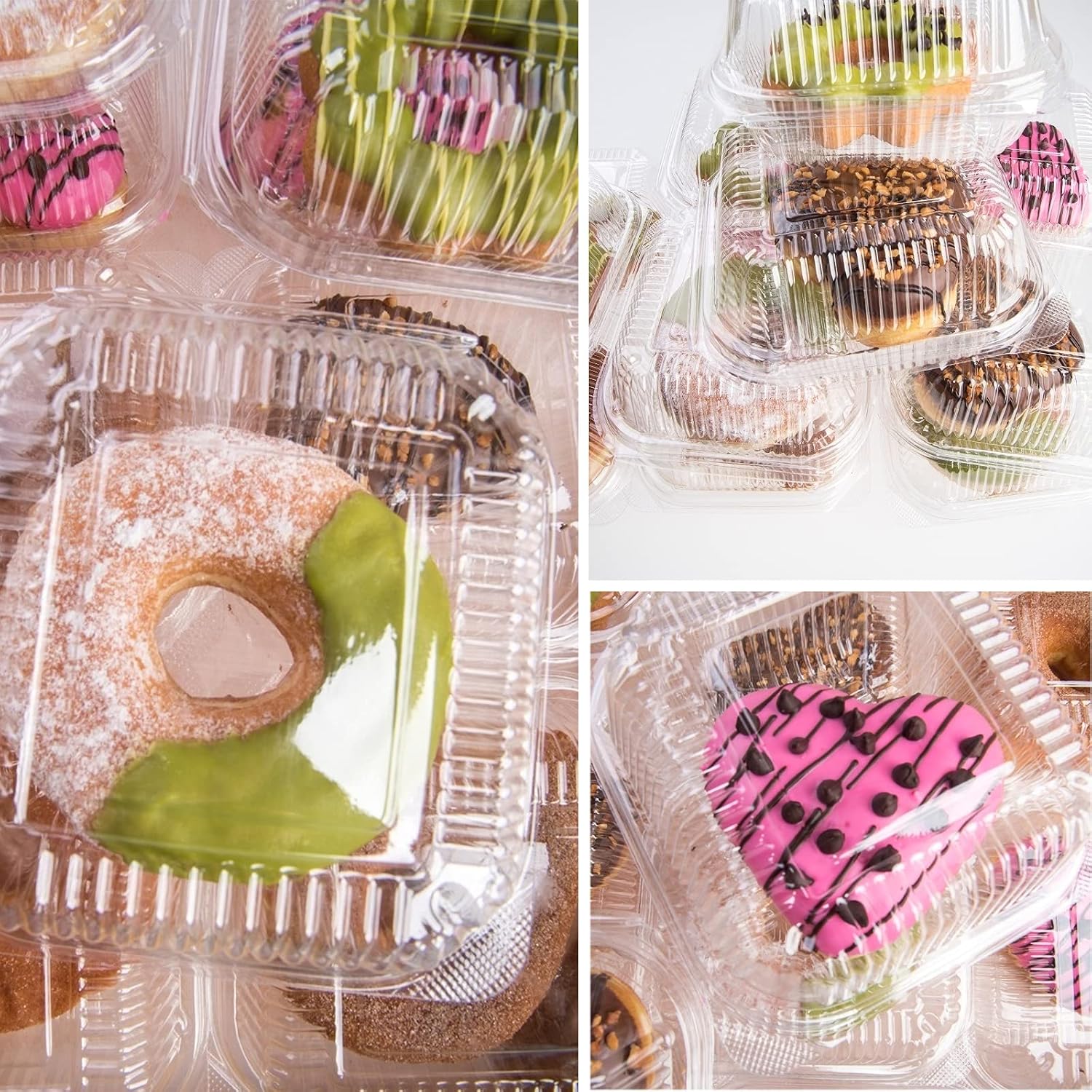 100 Pcs 5x5 Inch Clamshell Take Out Tray Take Out Containers Plastic Hinged Food Containers Disposable Takeout Box Transparent Carry Out Container to Go Box for Restaurants Delivery Takeout
