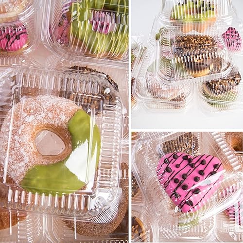 Miniatura 6 de 100 unidades de 5 x 5 pulgadas Clamshell bandeja para llevar recipientes de plástico con bisagras para alimentos, caja de comida desechable,