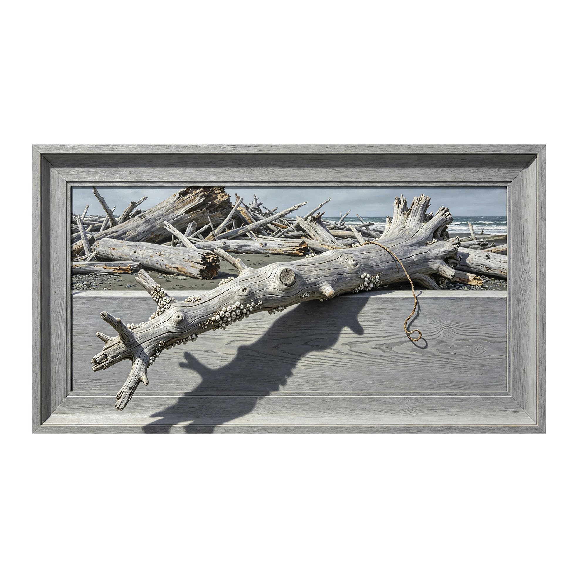 Yzpallescene 3D Framed Wall Art 50cm×100cm Coastal Seascape Driftwood Realistic Trompe L'oeil Panoramic Large Size SelfAdhesive Removable Wall Decor Prints Artwork for Living Room Bedroom Office