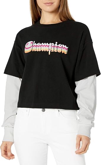 Amazon.com: Champion Camiseta corta de peso medio para mujer : Ropa,  Zapatos y Joyería