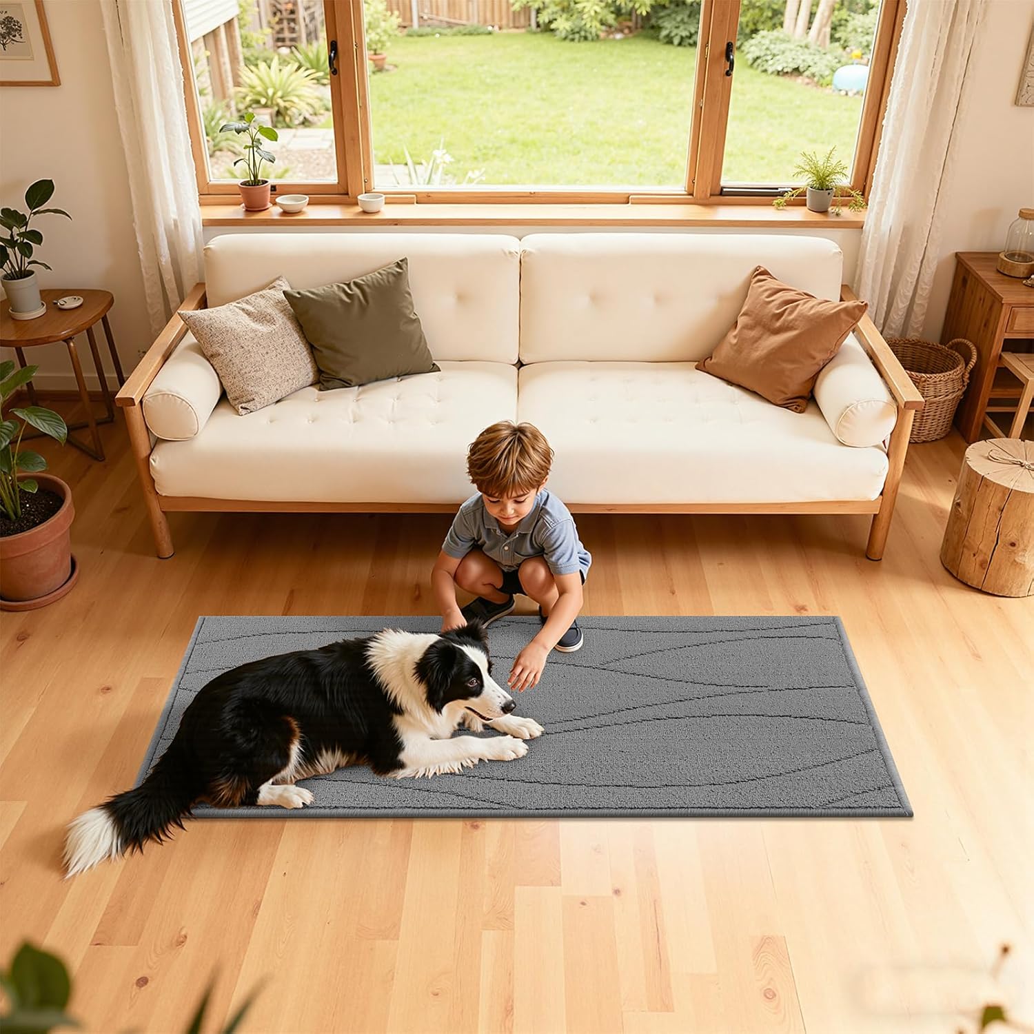 Bsmathom Kitchen Rugs Sets of 3, Non Slip Kitchen Runner, Washable Non Skid Kitchen Rug, Kitchen Floor Mat for Hallway Entryway Laundry Room, Light Gray