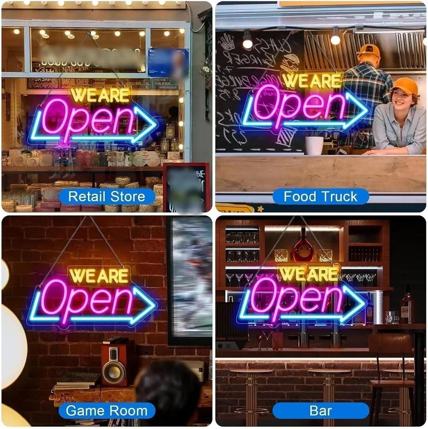 Señal de luz de neón Letrero de neón Estamos Abiertos, luz LED Regulable para escaparates, Salones y cafeterías