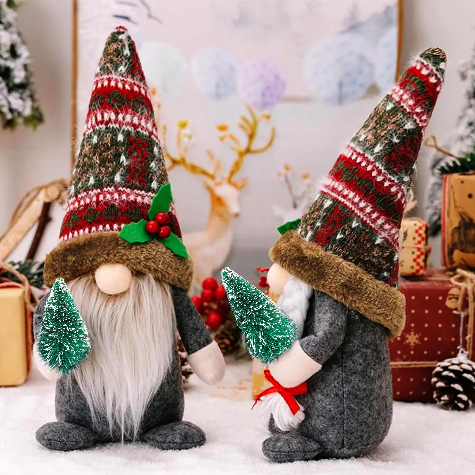 2 Gnomi Di Natale Peluche - Decorazioni Natalizie Per La Casa - Set Con Babbo Natale Gnomo Bianco E Grigio (15x26 Cm) - 3