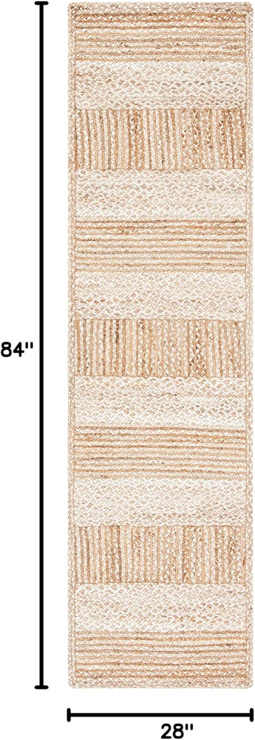 SAFAVIEH Natural Fiber Collection Runner Rug - 2'3" x 7', Natural & Ivory, Handmade Stripe Jute, Ideal for High Traffic Areas in Living Room, Bedroom (NF887A)