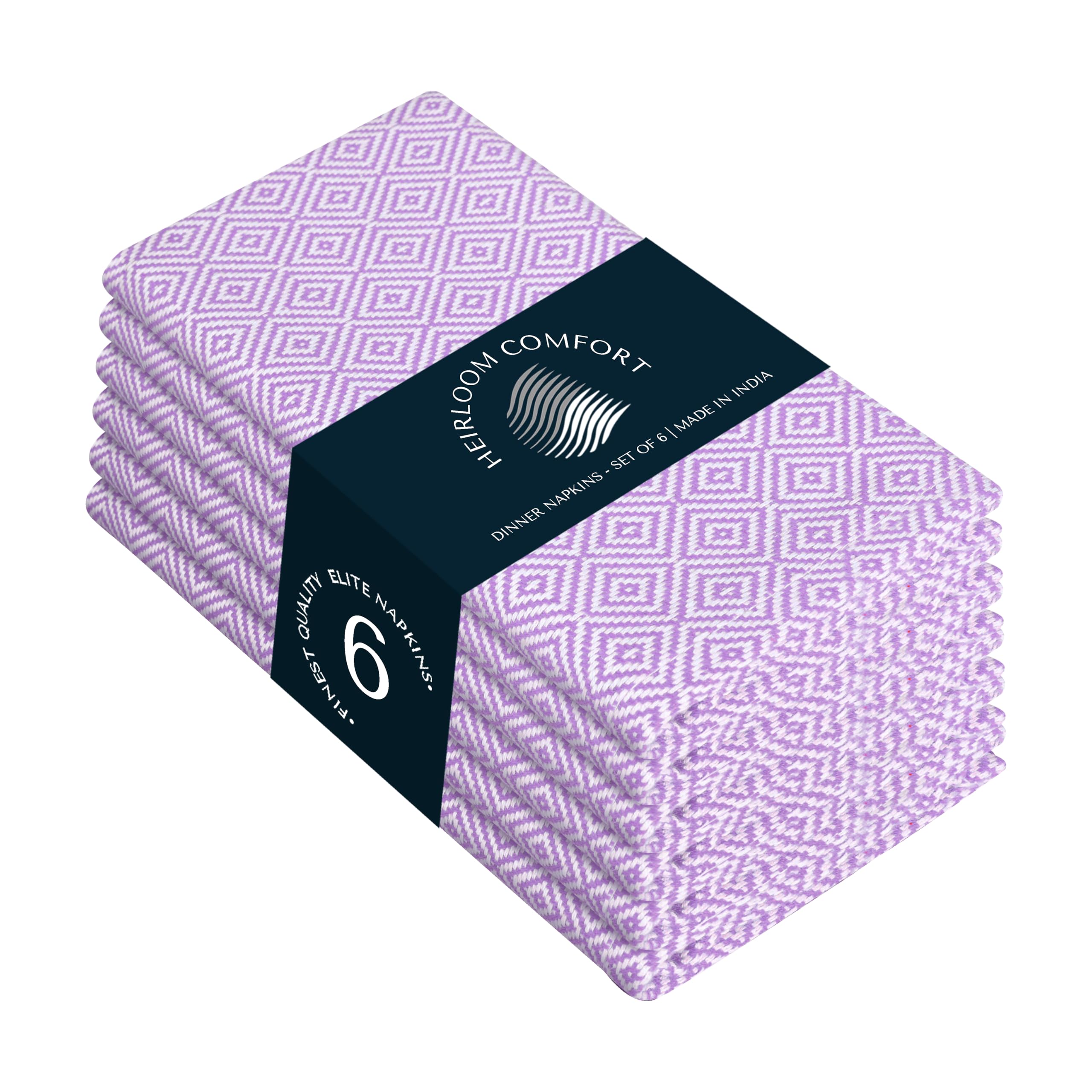 HEIRLOOM COMFORT Lavender Cloth Napkins (Set of 6), 40x40 cm, Diamond Weave, 100% Cotton, Soft, Durable, Machine Washable Table Linen Napkin for Luncheon, Cocktail Events, Celebrations & Daily Use