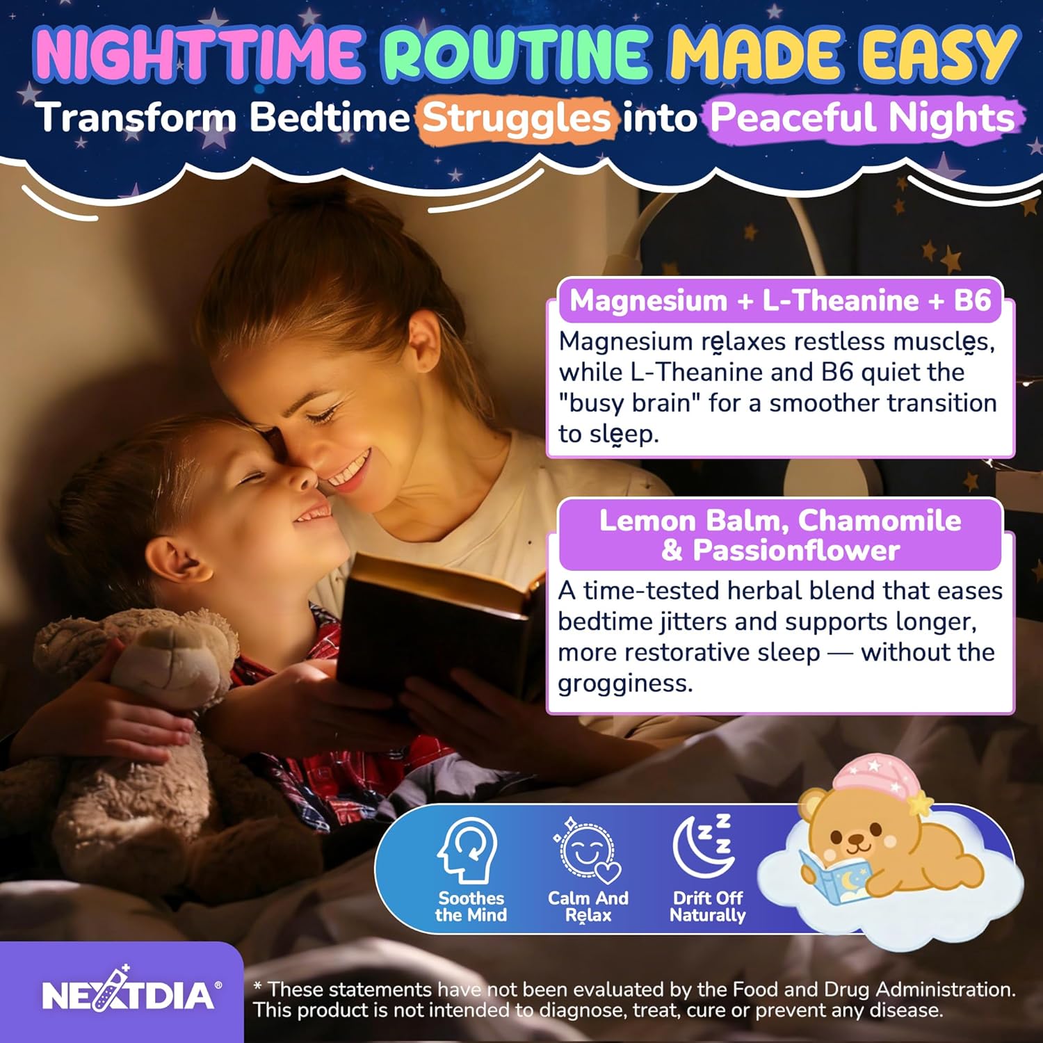 Kids Magnesium Glycinate Gummies + Calcium + Omega 3 - Kids Sleep & Calm Gummies, Melatonin Free Magnesium Gummies + L-theanine, B6, D3 & K2, Zinc, C for Restful Sleep, Bones, Brain & Immunity, 2 Pack - Image 4