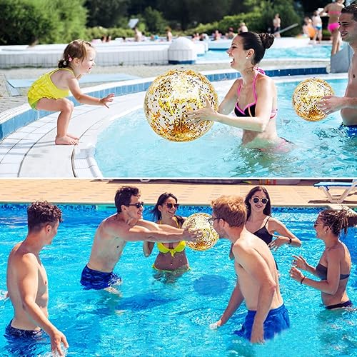 Miniatura 2 de TURNMEON Paquete de 5 bolas de playa de lentejuelas de 24 pulgadas, 16 pulgadas, juguetes de piscina, bolas gigantes de confeti con purpurina,