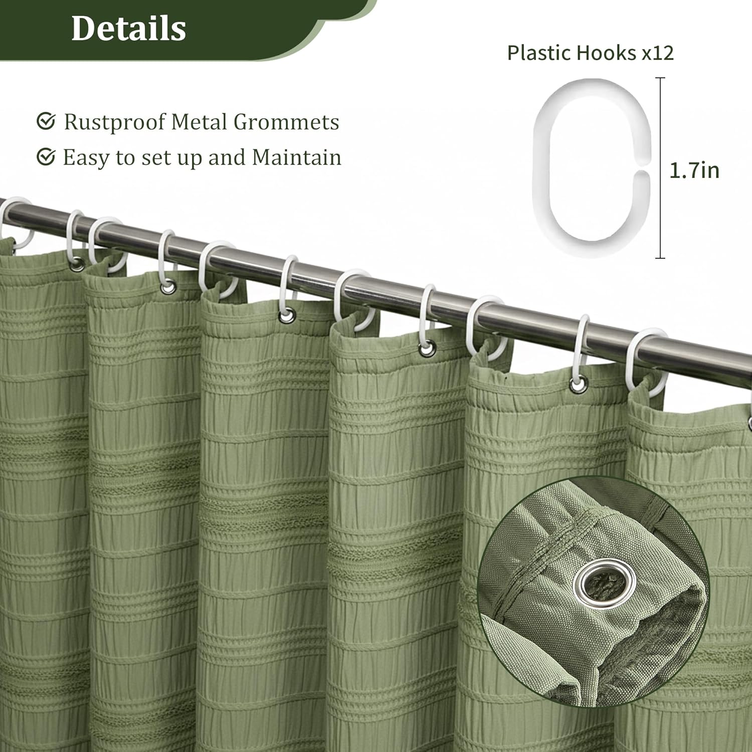 Siiluminisoy Sage Green Shower Curtain Farmhouse Shower Curtain for Bathroom Rustic Striped Fabric Shower Curtains 72 x 84