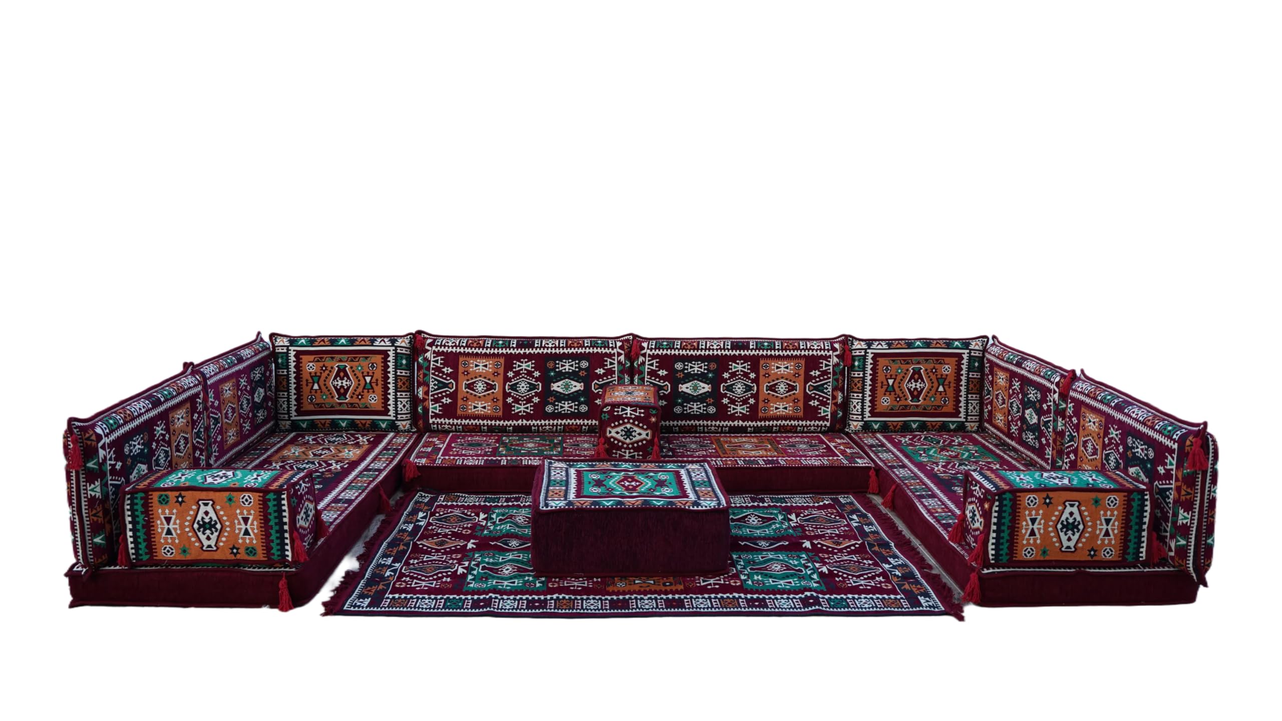 arabicsofa U Shaped Maroon Arabic Sofa Seating Set – Low Modular Sofa for Living Room