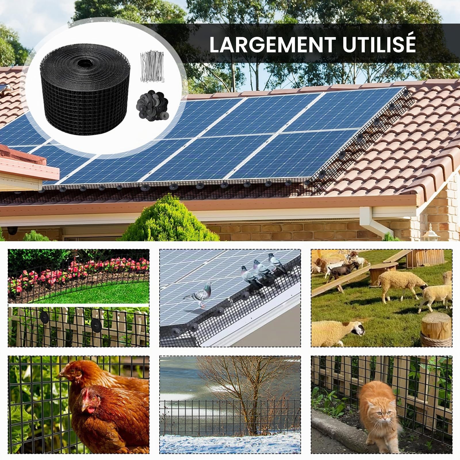 Filet Anti-pigeons pour Panneaux Solaires 20 cm x 30 m, PVC Galvanisé à mailles, anti-pigeons et anti-oiseaux, Protection des Panneaux Solaires, pour Protection des Toits Contre Oiseaux et Animaux