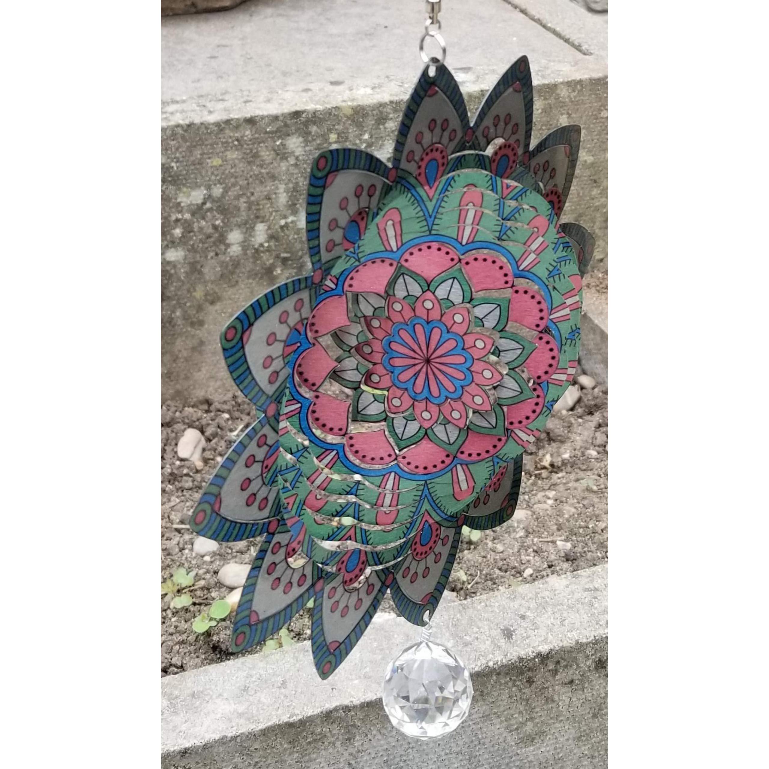 SK StyleStainless Steel Colour Garden Wind Spinner - Pink Green Shades