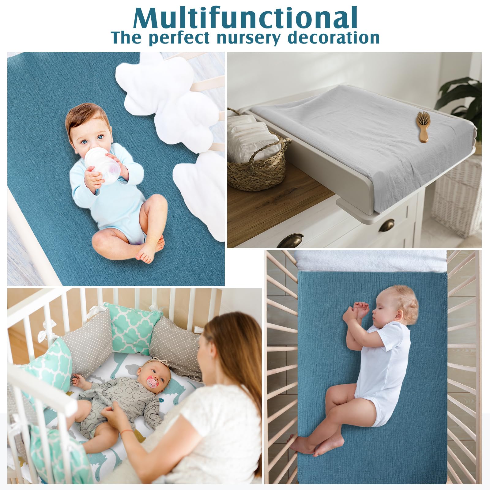 Newwiee 3 fundas de muselina para bebé, de algodón orgánico, extraíbles, para recién nacidos, suaves y transpirables, para bebés y niñas (azul, gris, blanco, dinosaurio)