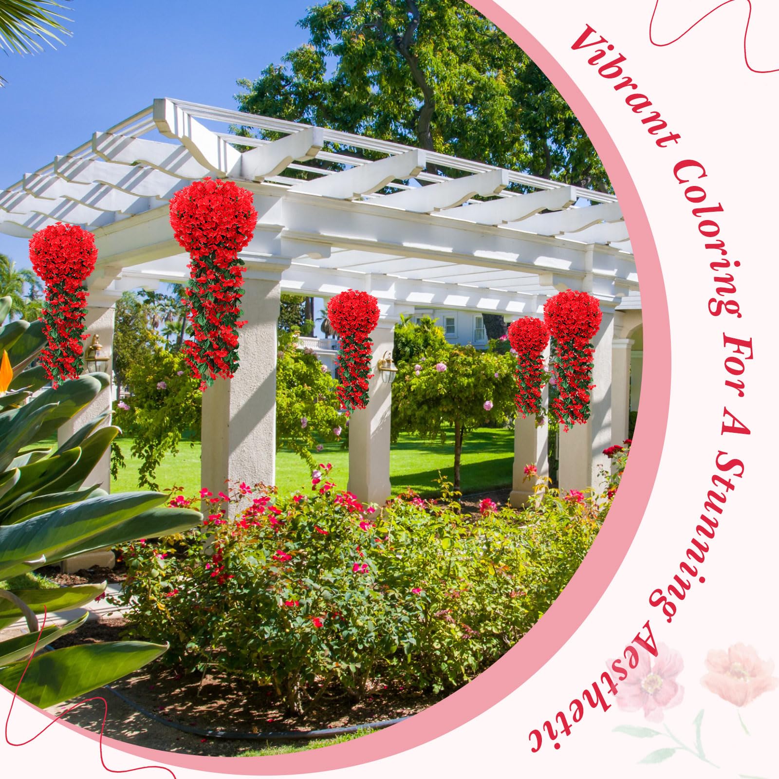 Paquete de 10 flores artificiales colgantes de hiedra violeta, plantas colgantes falsas para pared, hogar, patio, habitación, jardín, boda, interior y exterior, decoración de otoño (rojo)