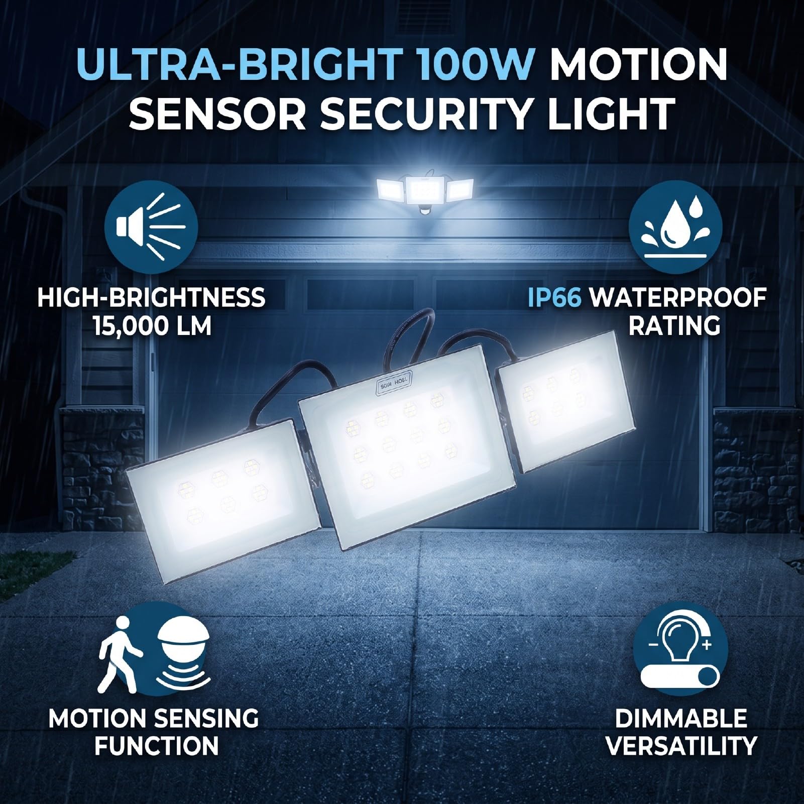 AMONIDA Reflektory LED na Zewnątrz 100 W 3 Głowice ściemnialne Indukcyjne
