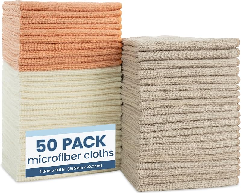 Microfiber Cleaning Cloth, 50 Pack, 11.5" x 11.5", Assorted Colors | Cleaning Cloth for Home and Car, Reusable and Multi-Purpose Cleaning Rags, Machine Washable