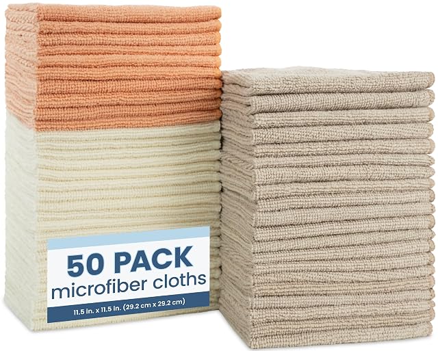 S T INC 50 Pack Microfiber Cleaning Cloth Bulk Towels for Home Reusable Microfiber Towels for Cars Cleaning