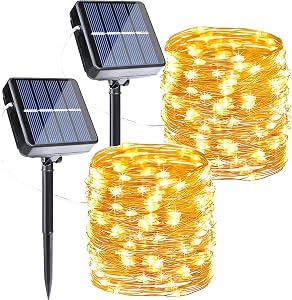 Joomer Solar Fairy Lights, 2-Pack Total 80FT 240LED Lights, Warm White | Copper Wire, Solar String Light Waterproof 8 Lighting Modes for Patio Fence Party Garden Yard Home Outdoor Decoration