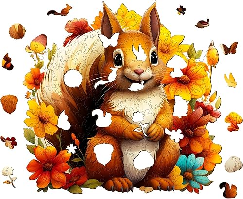 Miniatura 2 de Rompecabezas de madera, con forma de ardilla sonriente, 190 piezas de 11.8 x 11.5 pulgadas, respetuoso del medio ambiente, con forma de animal,