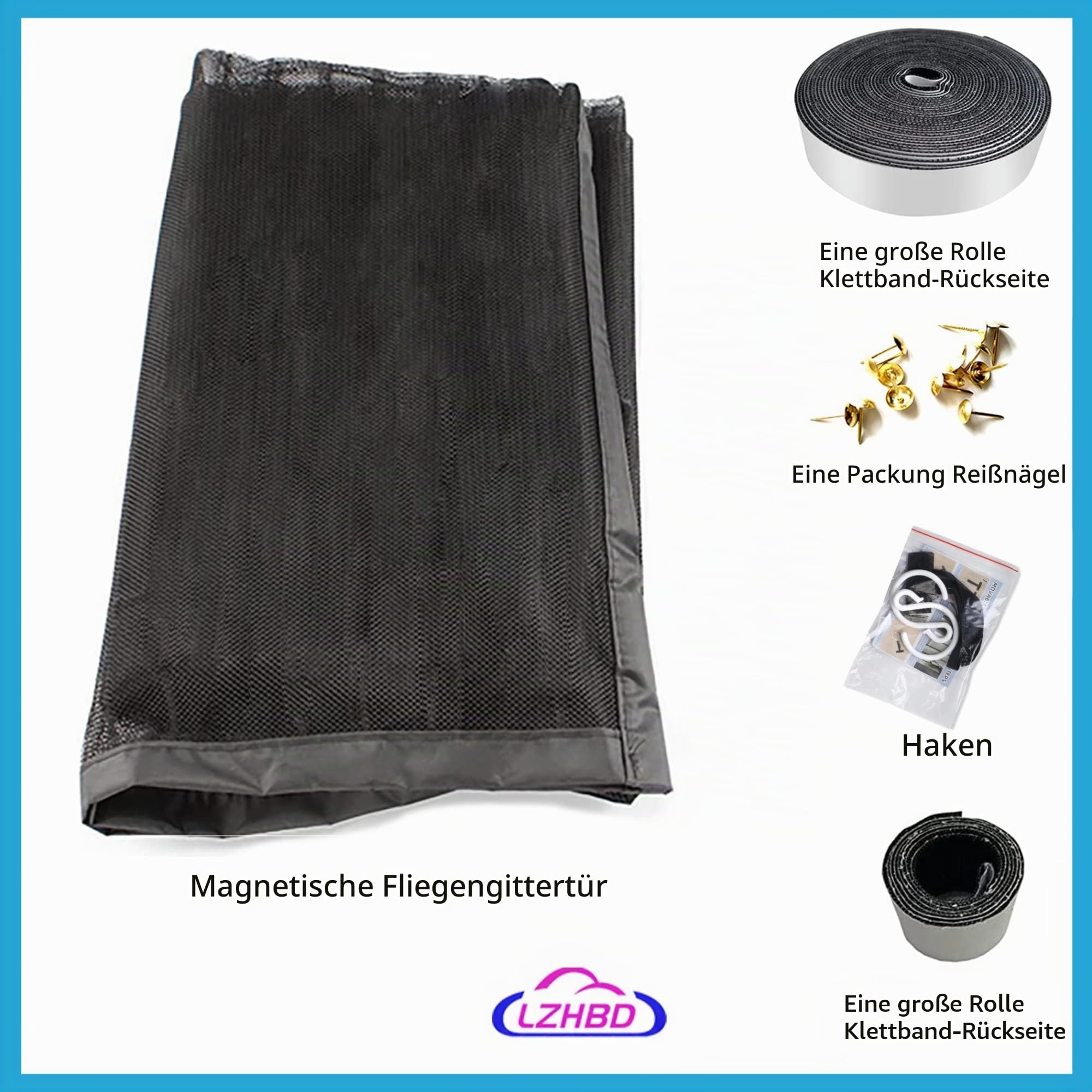 Fliegengitter Tür, 200x220 cm Magnetvorhang Doppeltür Mückenschutz Ideal für die Schiebetür Balkontür und Terrassentür, mit Heavy Duty Mesh & Klettverschluss, Schwarz, Neuste Version