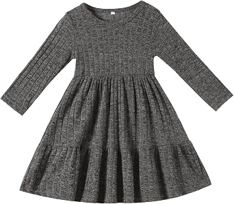 Toddler Baby Girl Long Sleeve Dress Girls Knit Sweater Dresses Tiered Kids Swing Holiday Clothes Fall Winter