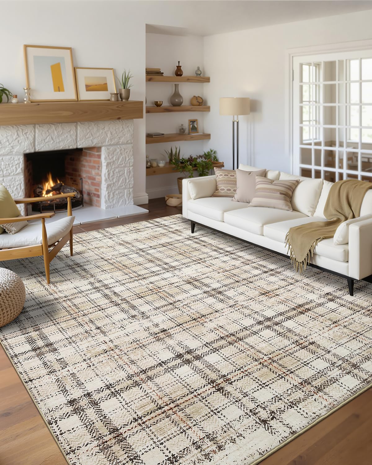 ラグ・カーペット FACE Too much pain Rug Amazon.com: LUXLOOM Modern Plaid Washable Rug 9x12 Rug for Living