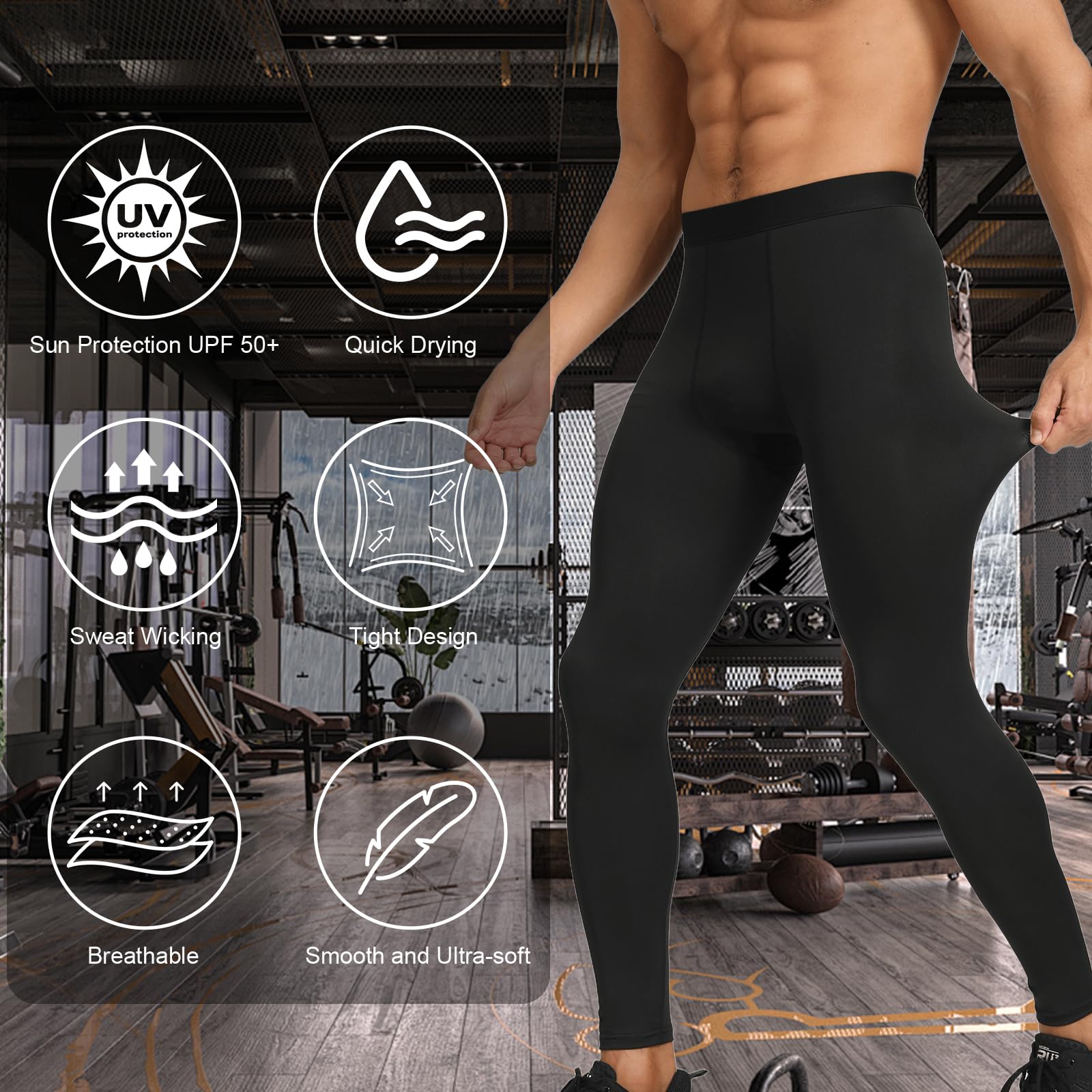 HYCOPROT Pantalones de Compresión para Hombre Secado Rápido Pantalones Deportivos de Entrenamiento Leggings Correr Pantalones de Baloncesto para Running Fitness Yoga