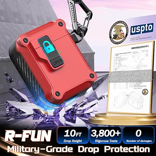 Miniatura 5 de R-fun AirPods de 2 generación y 1 generación con clip de bloqueo seguro automático, carcasa rígida protectora de cuerpo completo para mujeres y