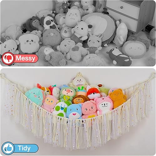 Miniatura 3 de FIOBEE Red de animales de peluche o hamaca con luz LED, hamaca de juguete colgante para animales de peluche, organizador de almacenamiento para